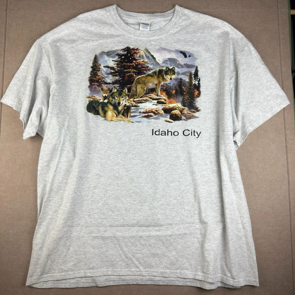 Y2K Idaho City Wolves Shirt Mens 3XL Gray Wildlife Nature Tee Howard Robinson