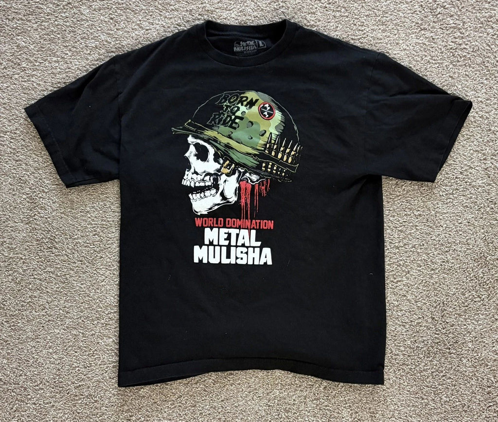 VINTAGE Y2K METAL MULISHA SHIRT Men’s Black Large GRAPHIC Skull World Domination
