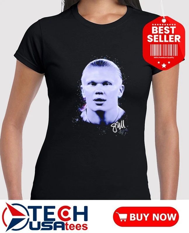 Erling Haaland Manchester City big head signature shirt