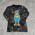 Vibes Hustle Bear Graphic Tee Mens Small Black Long Sleeve Excellent Streetwear