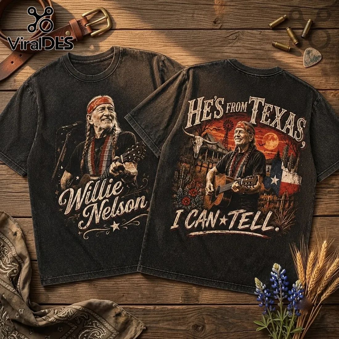 Willie Nelson He Is From Texas Vintage Washed T-Shirt
