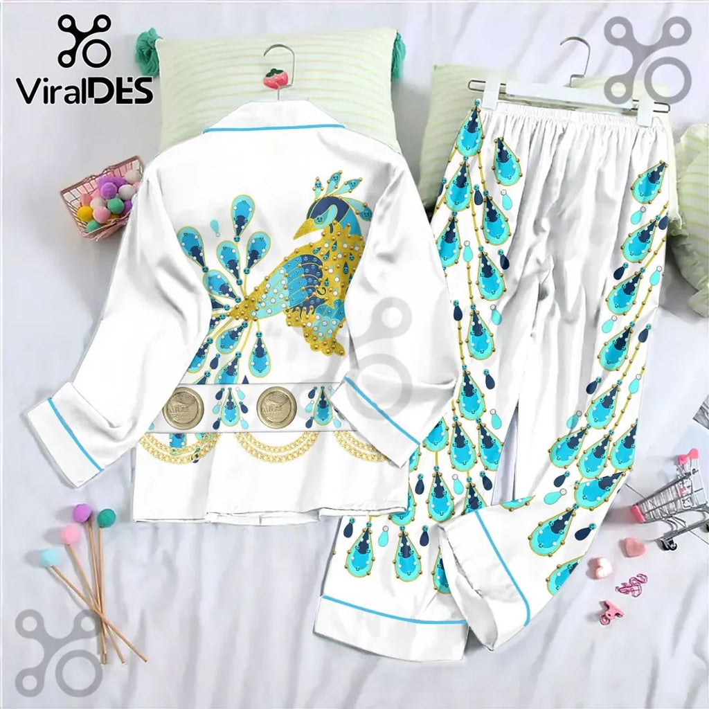 Elvis Presley Peacock Satin Pajama Set