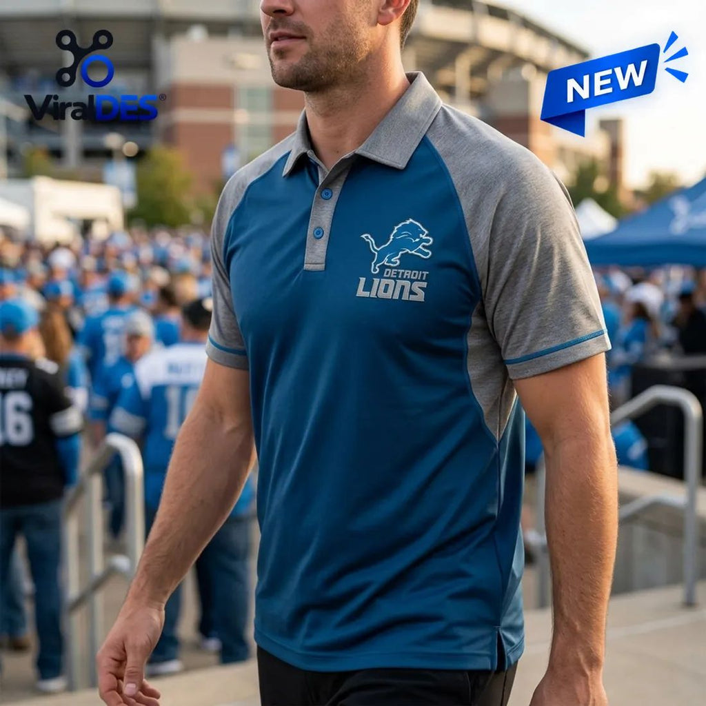 Detroit Lions Blue and Grey Two Tone Polo Shirt