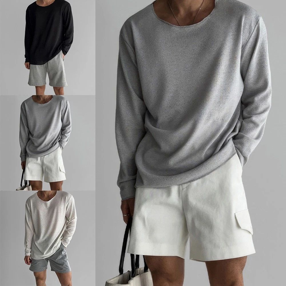 Men's Knitted Long Sleeve T Shirt Solid Color for Daily Vacation Style