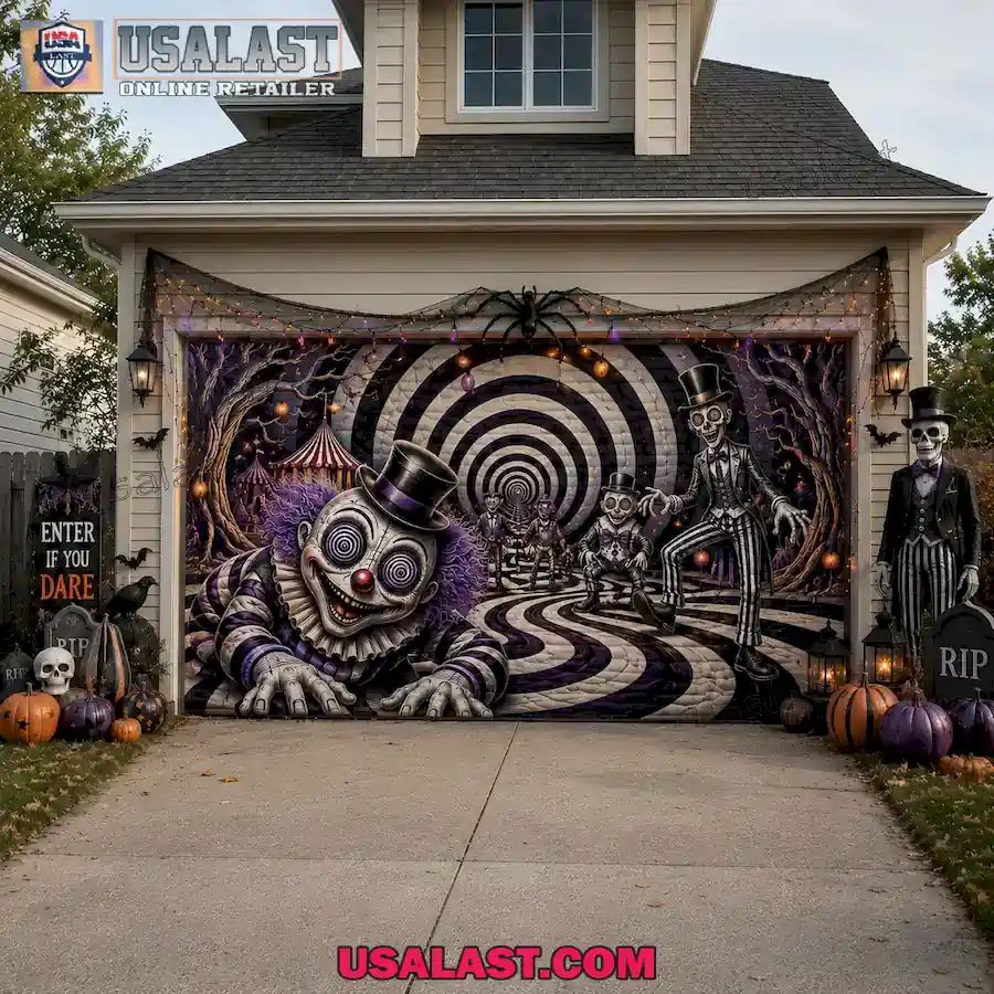 Hypnotic Nightmare Circus Halloween Garage Door Banner
