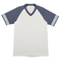 Vintage 70s V-Neck Ringer Shirt Blue Gray Raglan Sleeve Striped Athletic Small