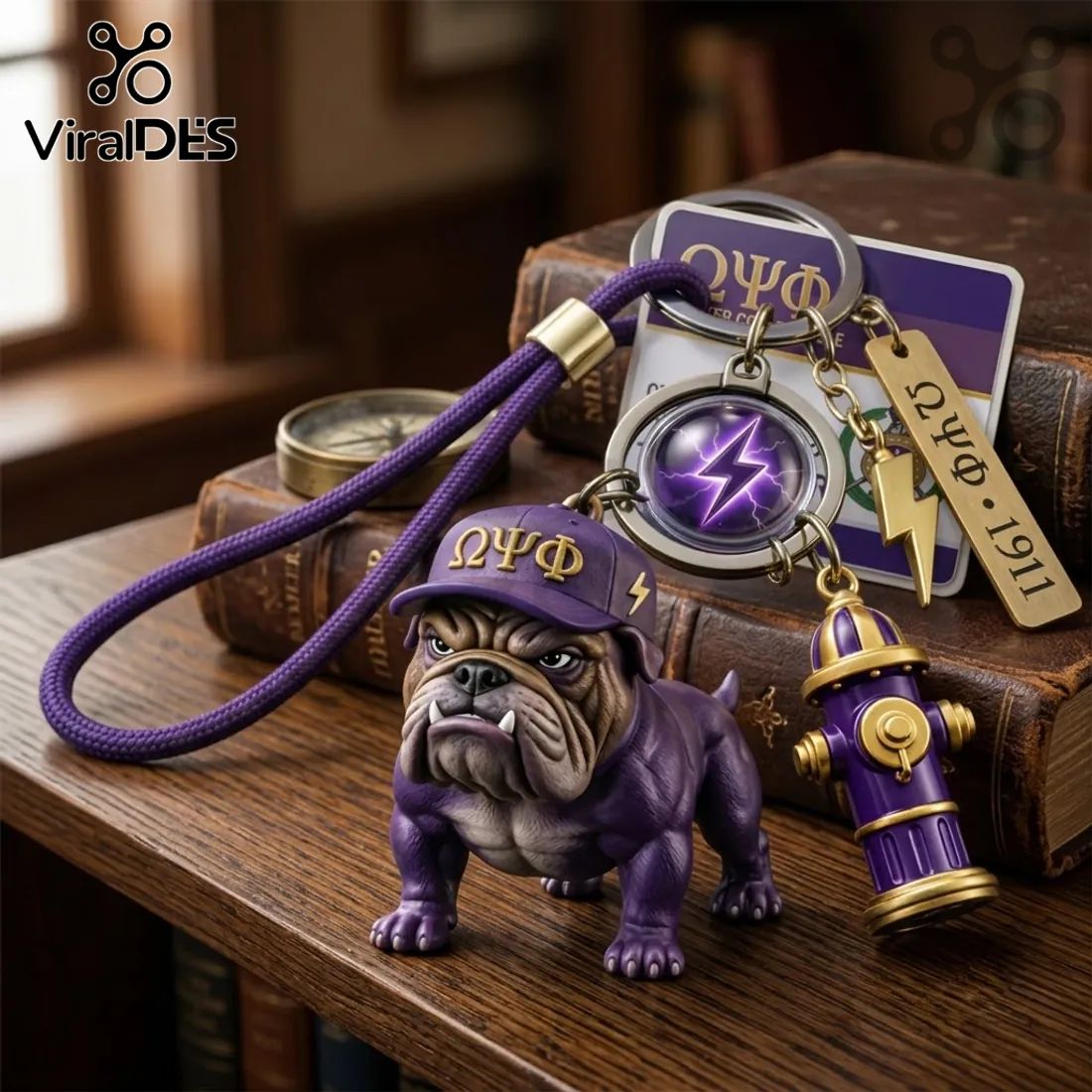 Omega Psi Phi Bulldog Mascot Purple Keychain