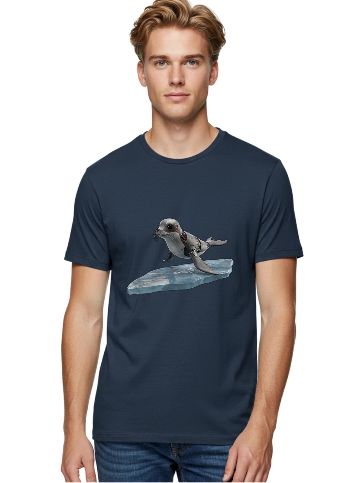 Robot-Seal Mens Graphic Tee, 100% Cotton, Casual Summer Wear