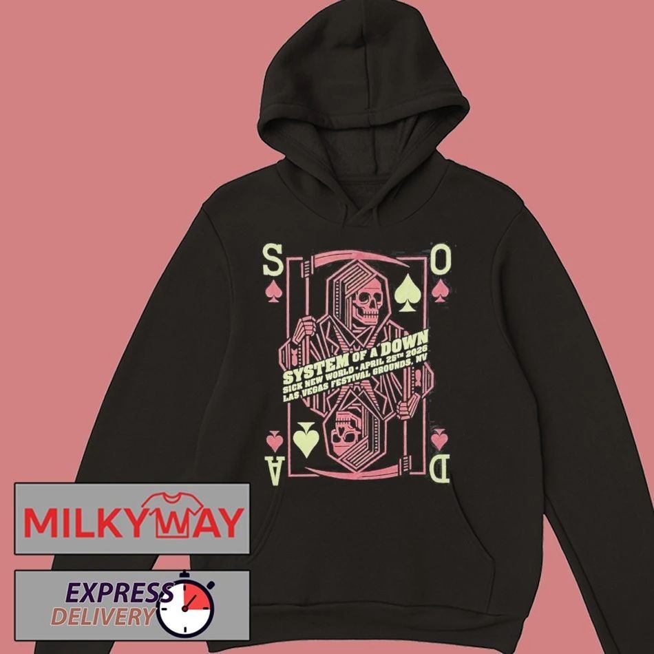System Of A Down Sick New World 2026 Las Vegas Festival Venue Merch Tee On April 25 2026 The Reaper Playing Cards T-Shirt
