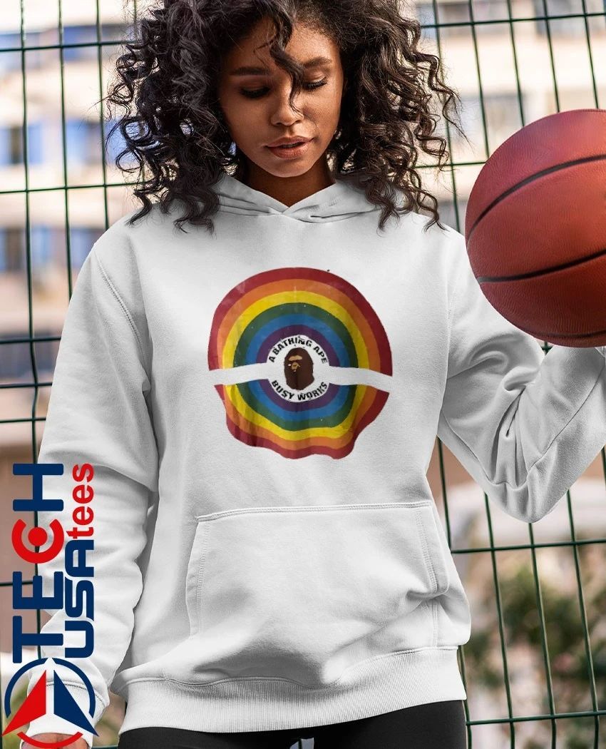 A Bathing Ape busy works rainbow shirt