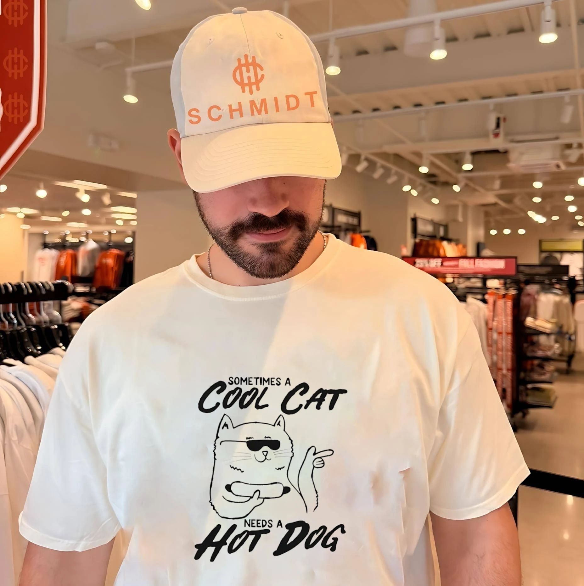 Sometimes a cool cat needs a hot dog shirt