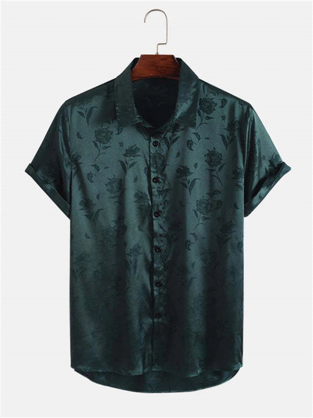 Men's Floral Shirt Casual Slim Shirts Short Sleeve Button Down Tops Blouse
