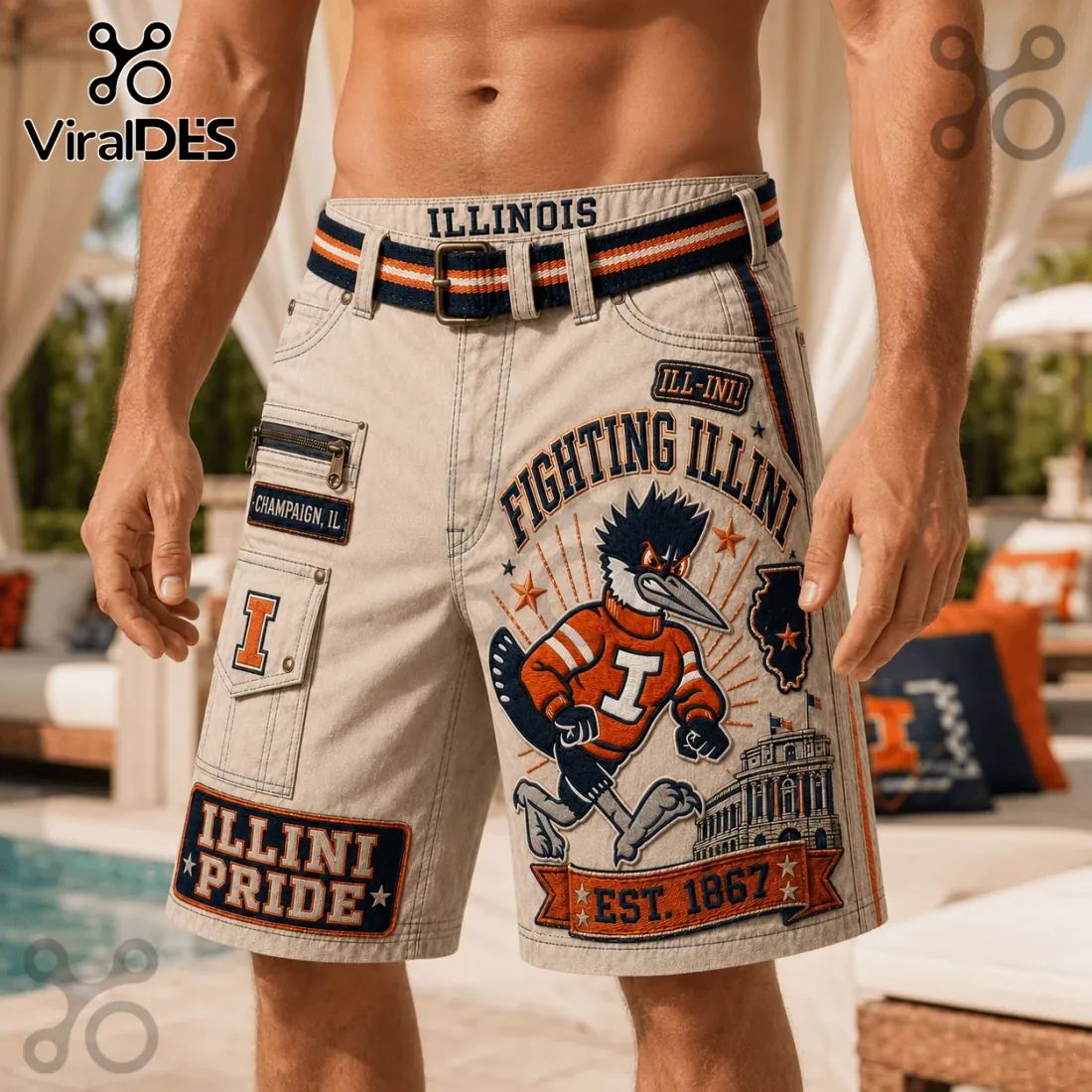 University of Illinois Fighting Illini Khaki Cargo Shorts