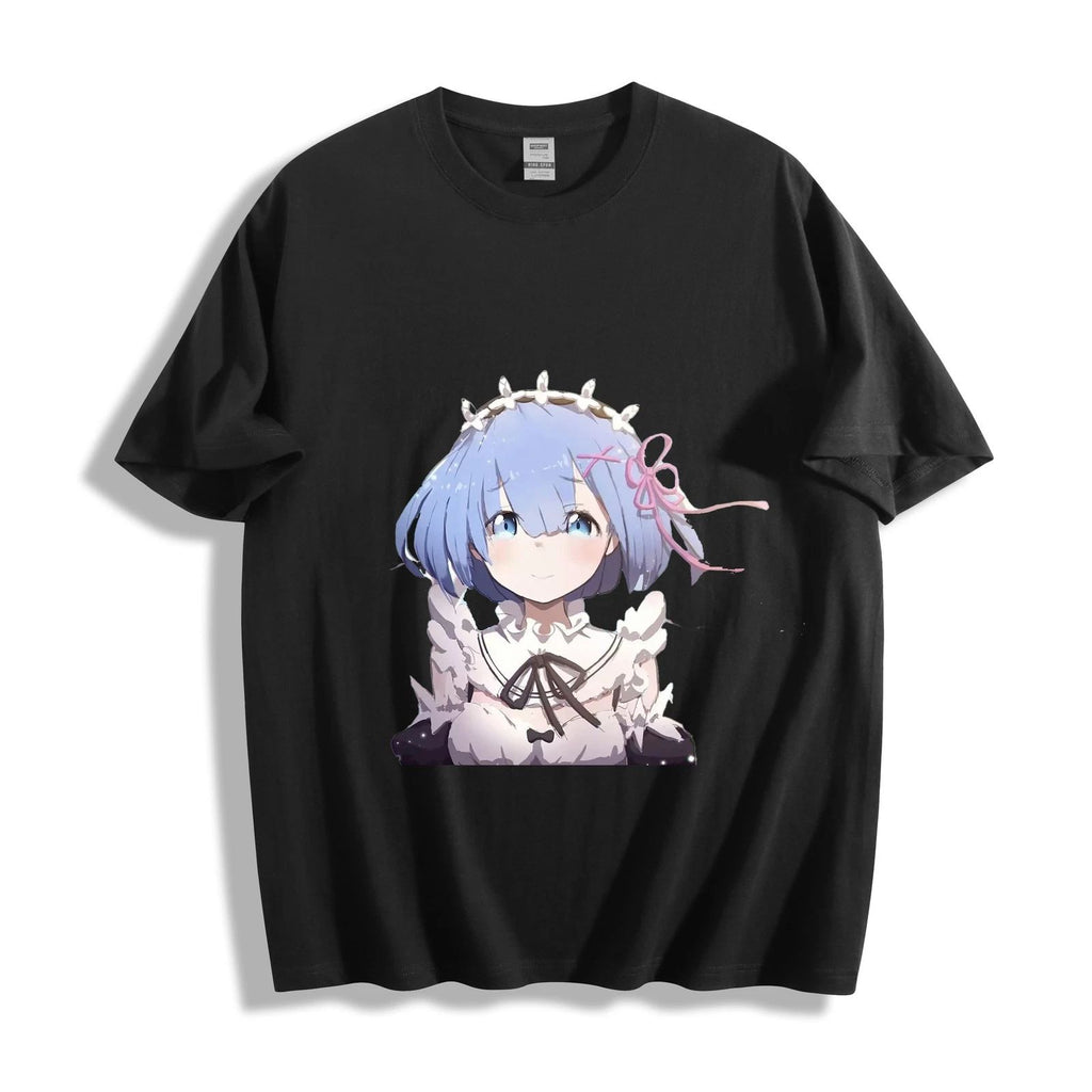 Re:Zero Rem Portrait T-Shirt - Blue Hair & Maid Headdress Design Unisex Tee