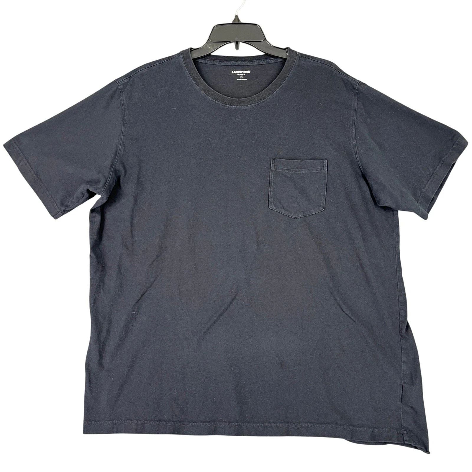 Lands End Super T Pocket Outdoor Trail Shirt Black Cotton Short Sleeve XL Mens