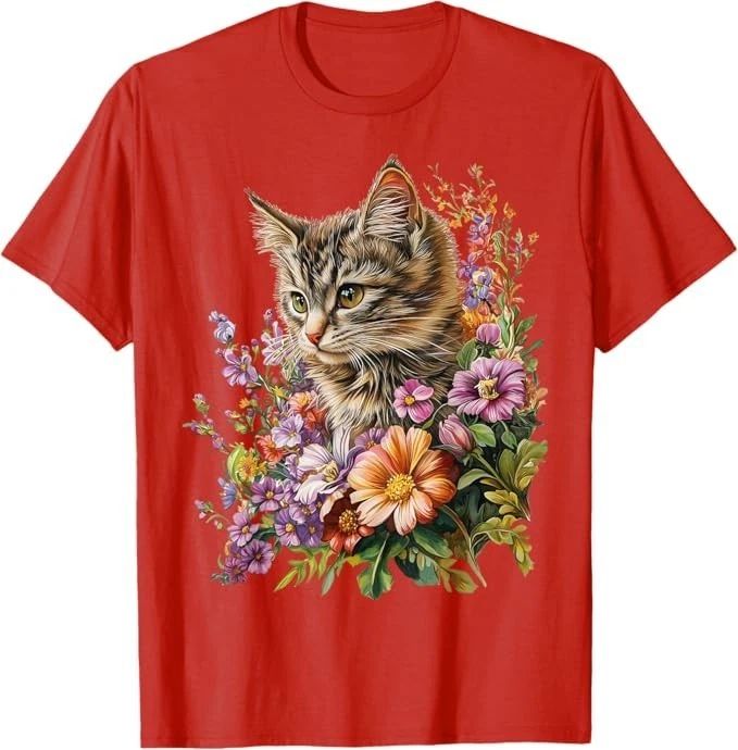 Cat Flower Floral Cute Kitten Graphic Men Women Kids T-Shirt