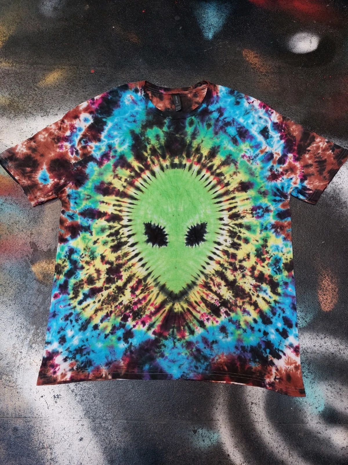 Alien Face Sci-Fi tie dye t shirt festival Rave top men's size S-5XL