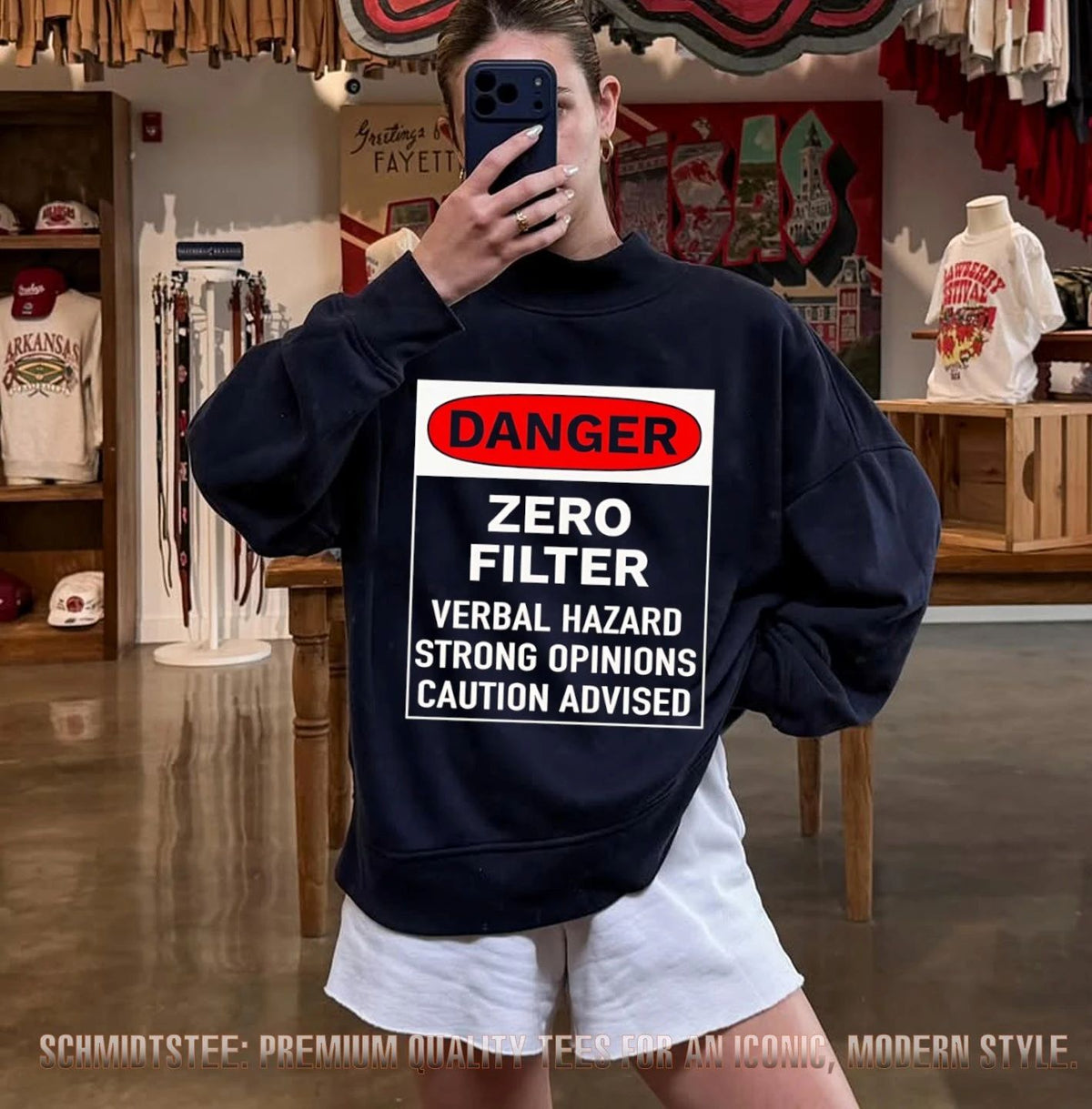 Danger zero filter verbal hazard strong opinions caution advised shirt