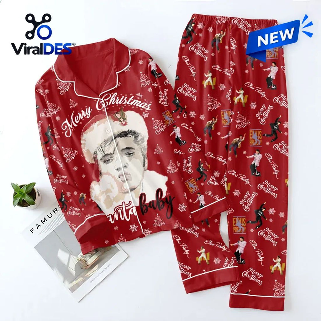 Elvis Presley Santa Baby Red Satin Pajama Set