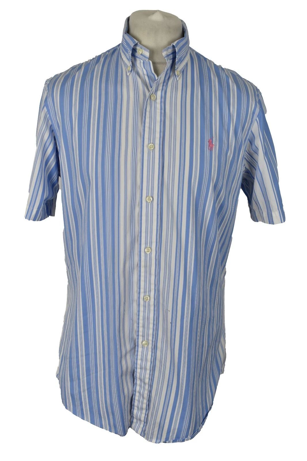 RALPH LAUREN Blue Short Sleeve Shirt size 15.5/39 Mens Custom Fit Striped