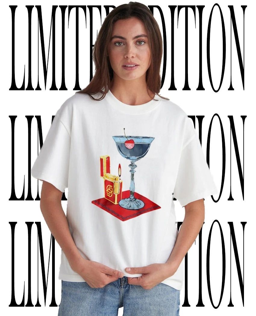 Cocktail Glass with Cherry and Lighter Illustration shirt