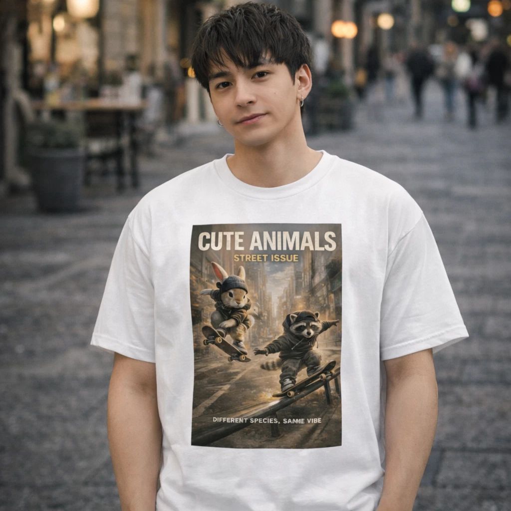 Shinora Urban Animal Graphic T-Shirt Men Streetwear Skate Art Cotton Casual