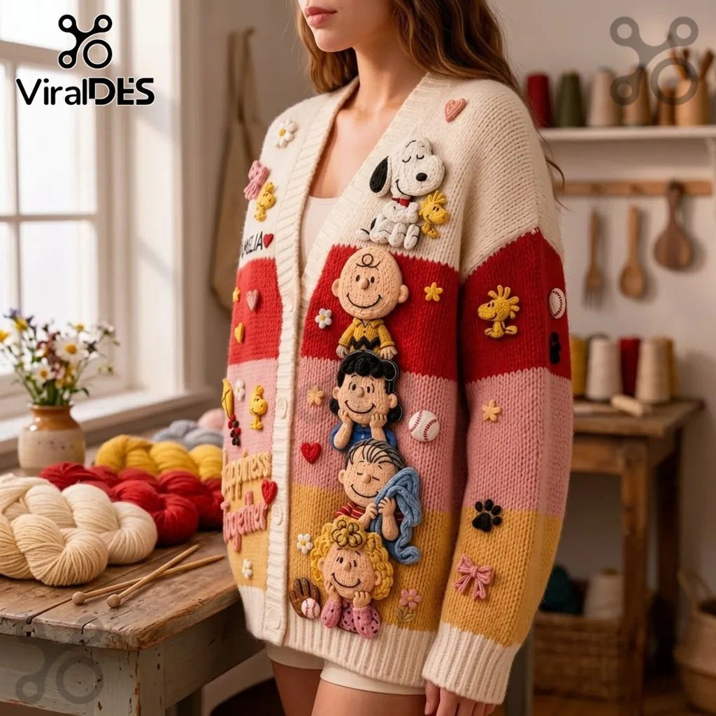 Peanuts Classic Comic Characters Embroidered Cardigan