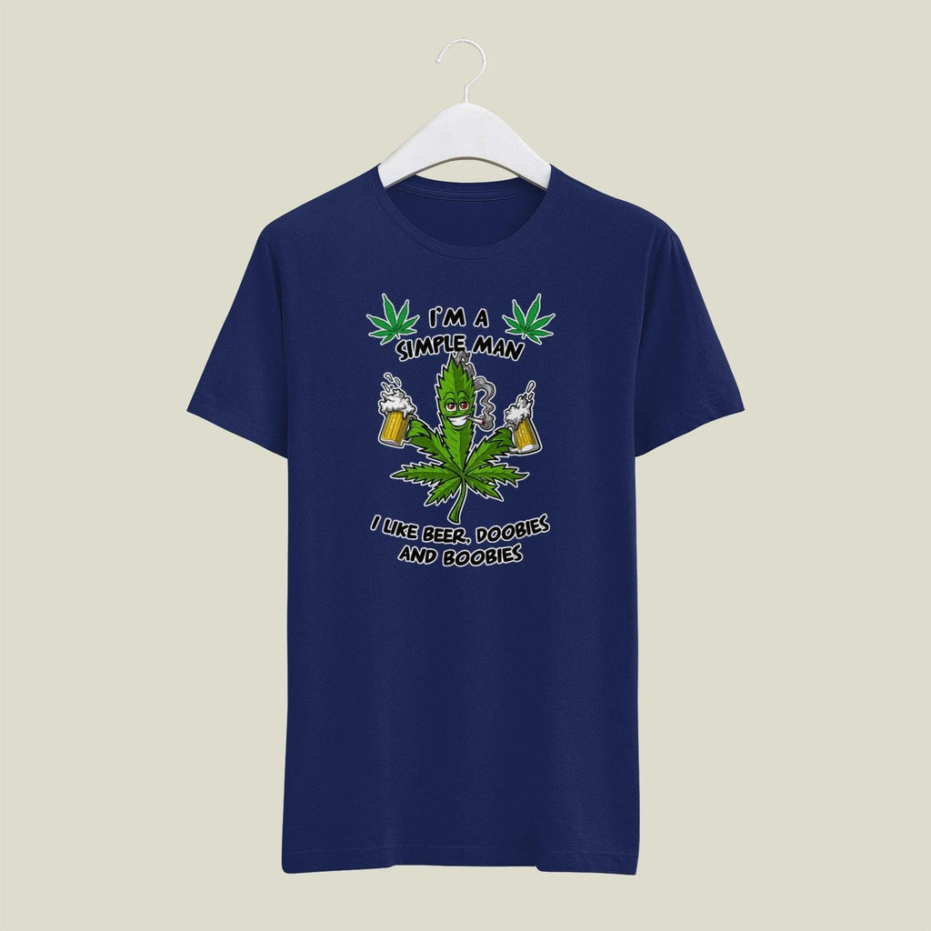 Blue LARGE Mens T Shirt Gildan   Simple Man Beer Doobies Boobies 420 Weed