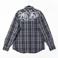Y2K No Fear Born To Ride Plaid Shirt XL Grey Black Cotton Long Sleeve