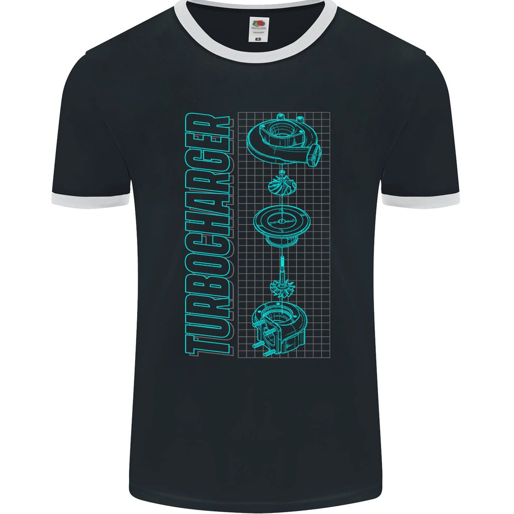 Turbocharger Schematics Muscle Car Drift Mens Ringer T-Shirt FotL