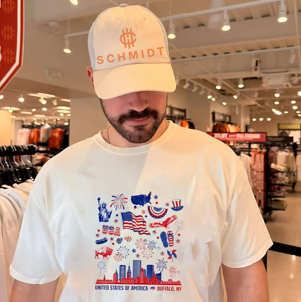 United State of America Red White and Buffalo skyline shirt