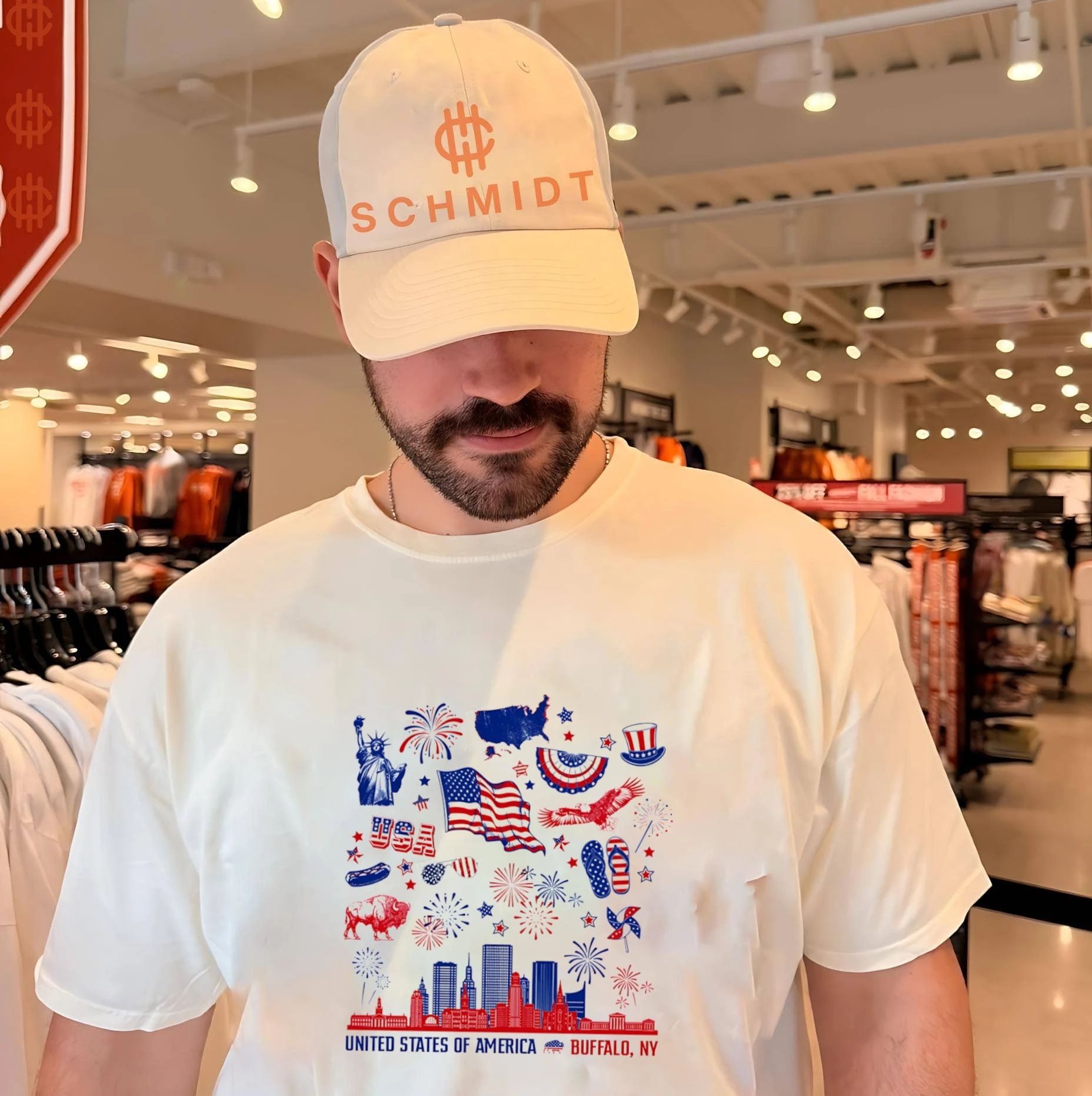United State of America Red White and Buffalo skyline shirt