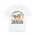 Unisex Wrapped in Jesus T-shirt My Morning Starts with Coffee and Jesus .