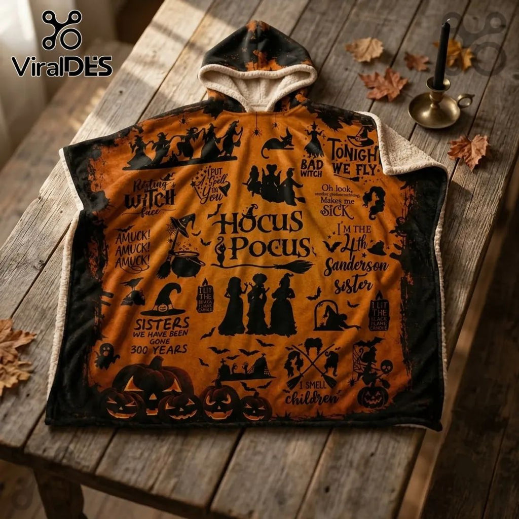 Hocus Pocus Sanderson Sisters Orange Hooded Blanket