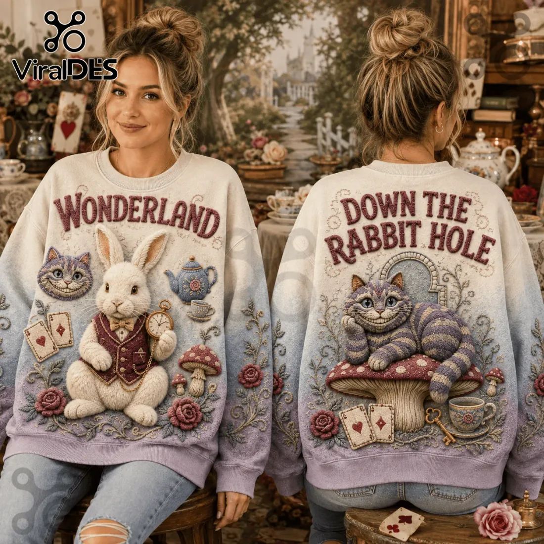 Alice in Wonderland Embossed Rabbit Ugly Sweater
