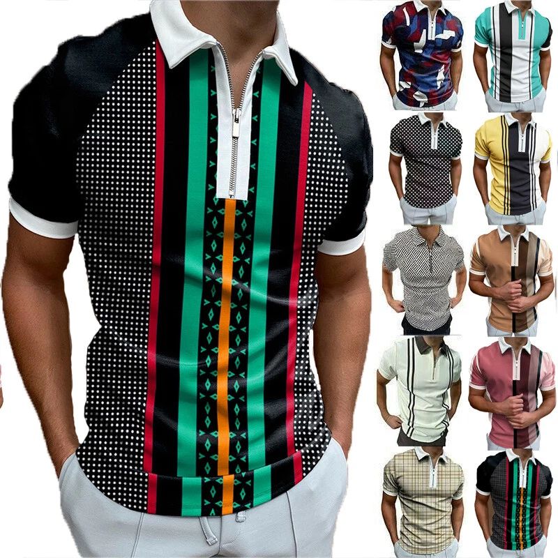 Men's Zipper Short Sleeve Tee Shirts Casual Slim Fit Basic Golf Lapel Tee Top US