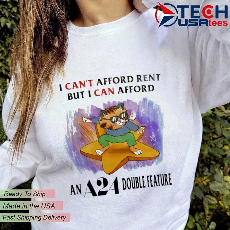 Cat I can’t afford rent but I can afford an A24 double feature shirt