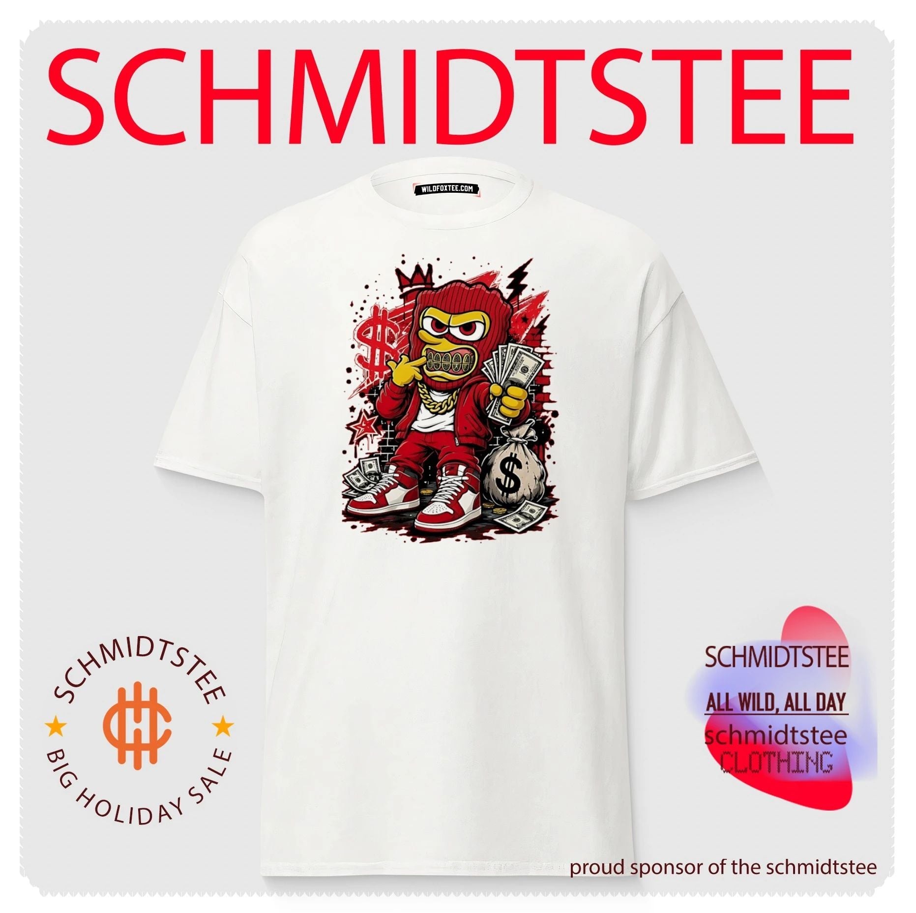 The Simpsons Bart Gangster Money Red Graphic shirt