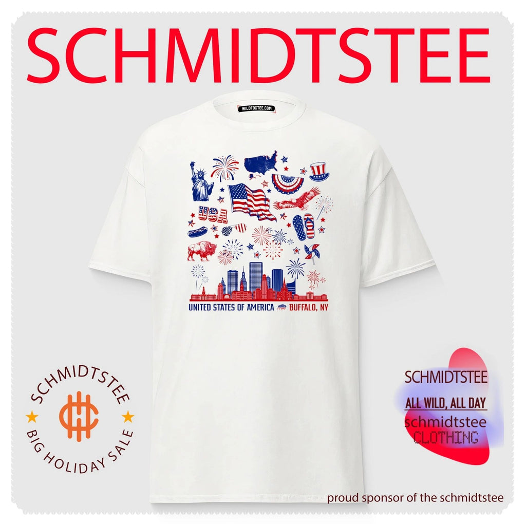 United State of America Red White and Buffalo skyline shirt