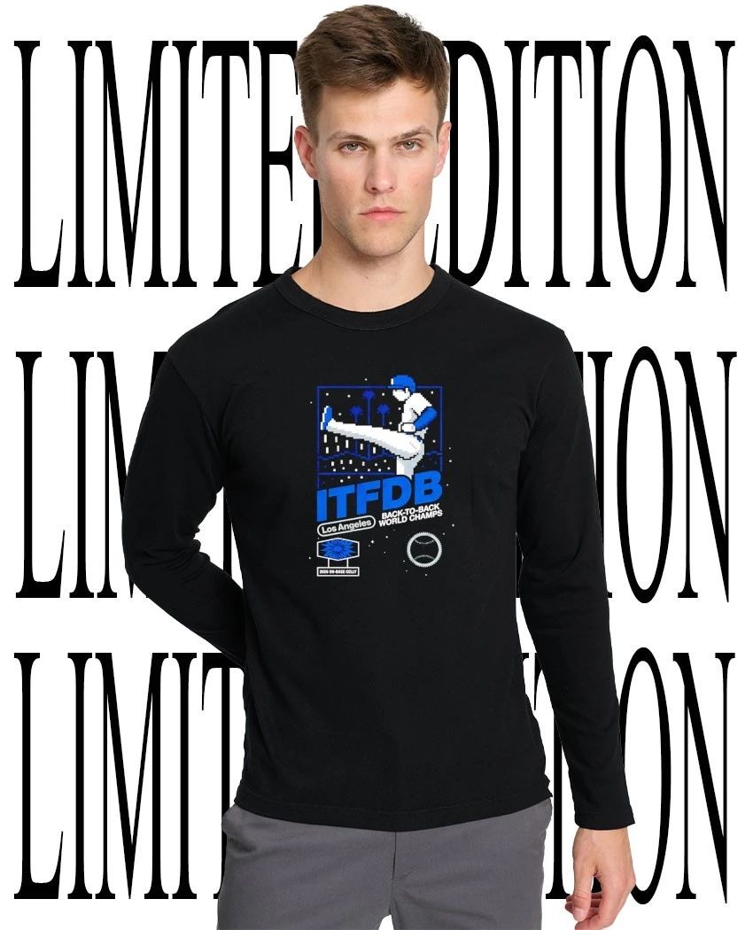 ITFDB Los Angeles Dodgers back to back World Champs LA Kick Celly retro video games shirt