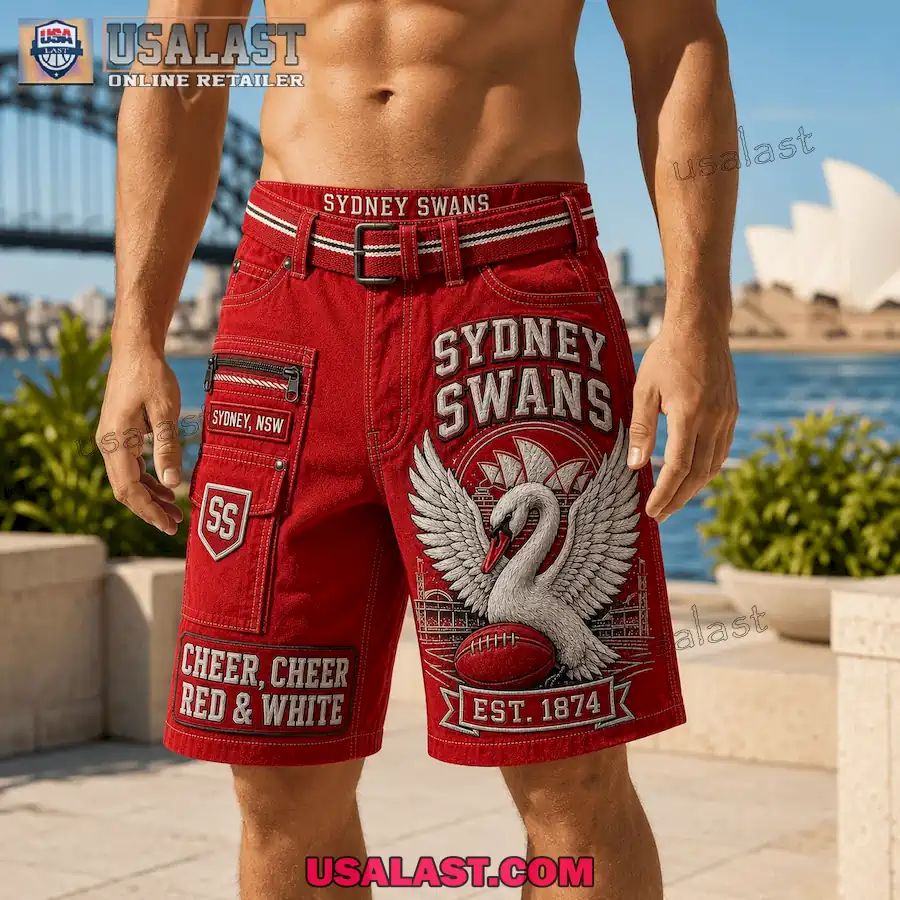 Sydney Swans Cheer Cheer Red And White Men Cargo Short
