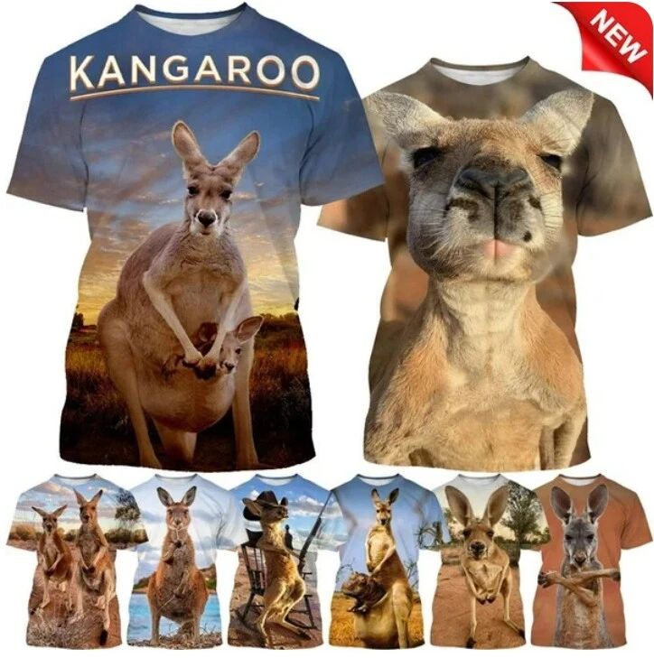Summer Kangaroo Round Neck 3D Print Women Men Short Sleeve T-shirt Tops Casual