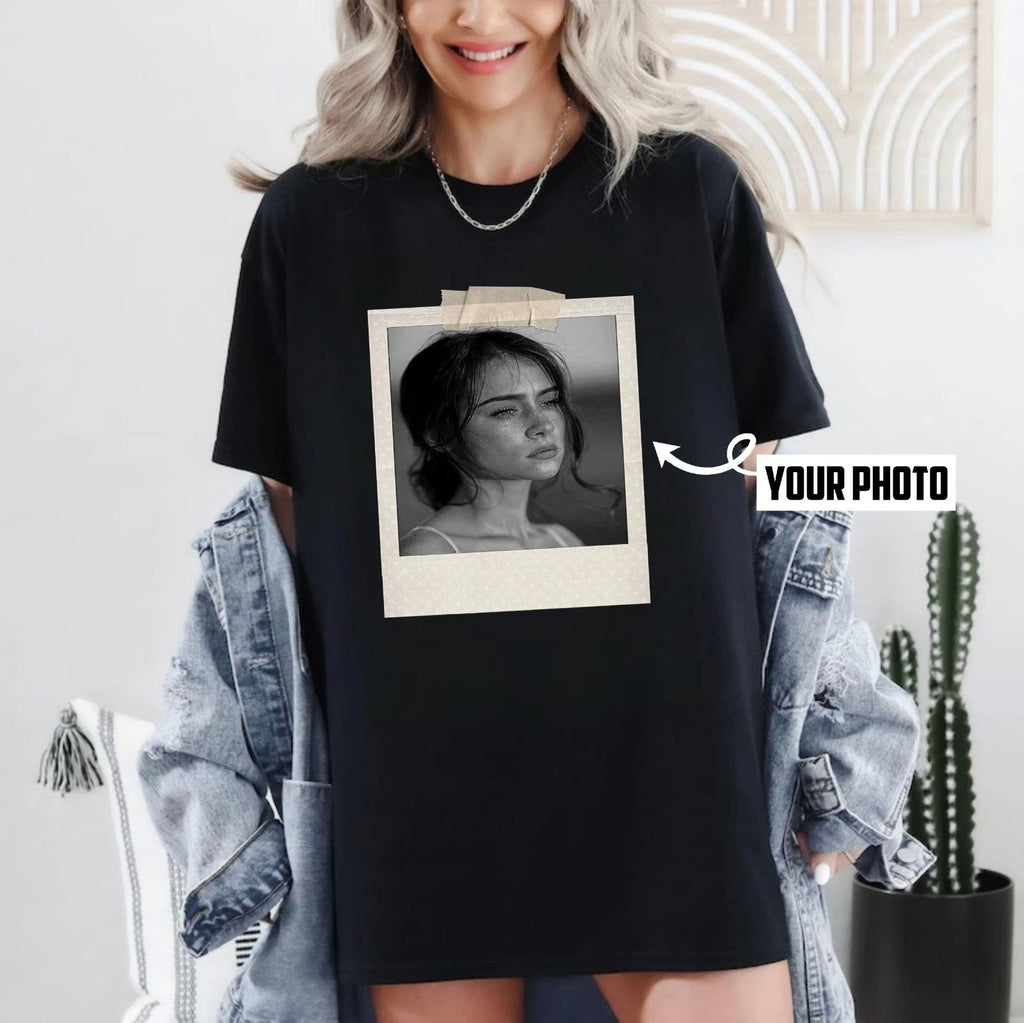 Personalise Photo Print T-Shirt Portrait  Custom Photo,Text,Unisex Birthday Tee