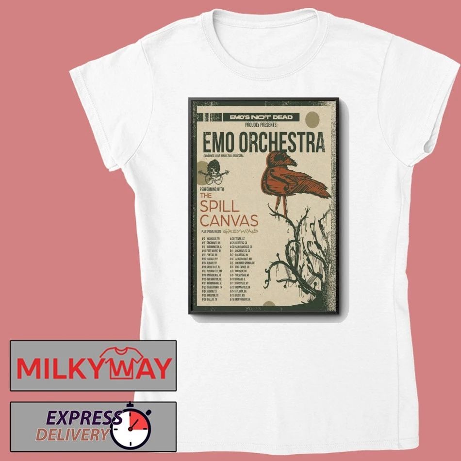 Emo Orchestra performing with The Spill Canvas Tour 2026 Poster shirt