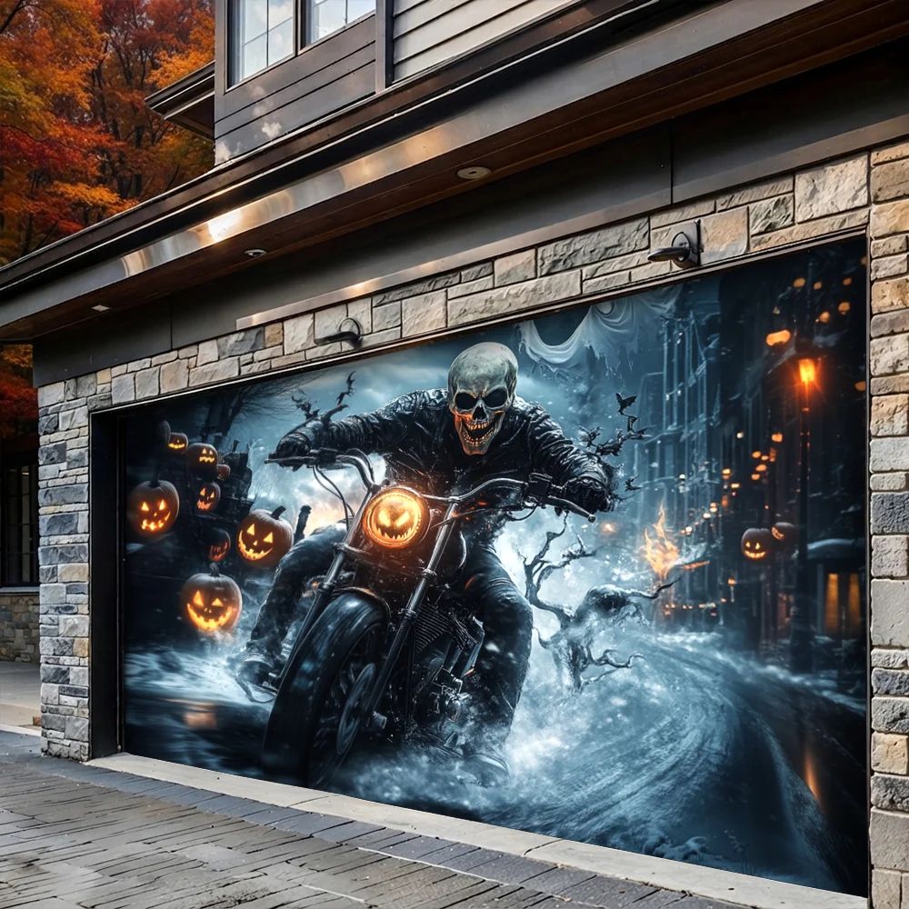 Skeleton Nightmare Highway Halloween Garage Door Banner