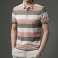 Men Wide Striped Short Sleeve Golf Shirt Front Button Casual Tee T-Shirt Top