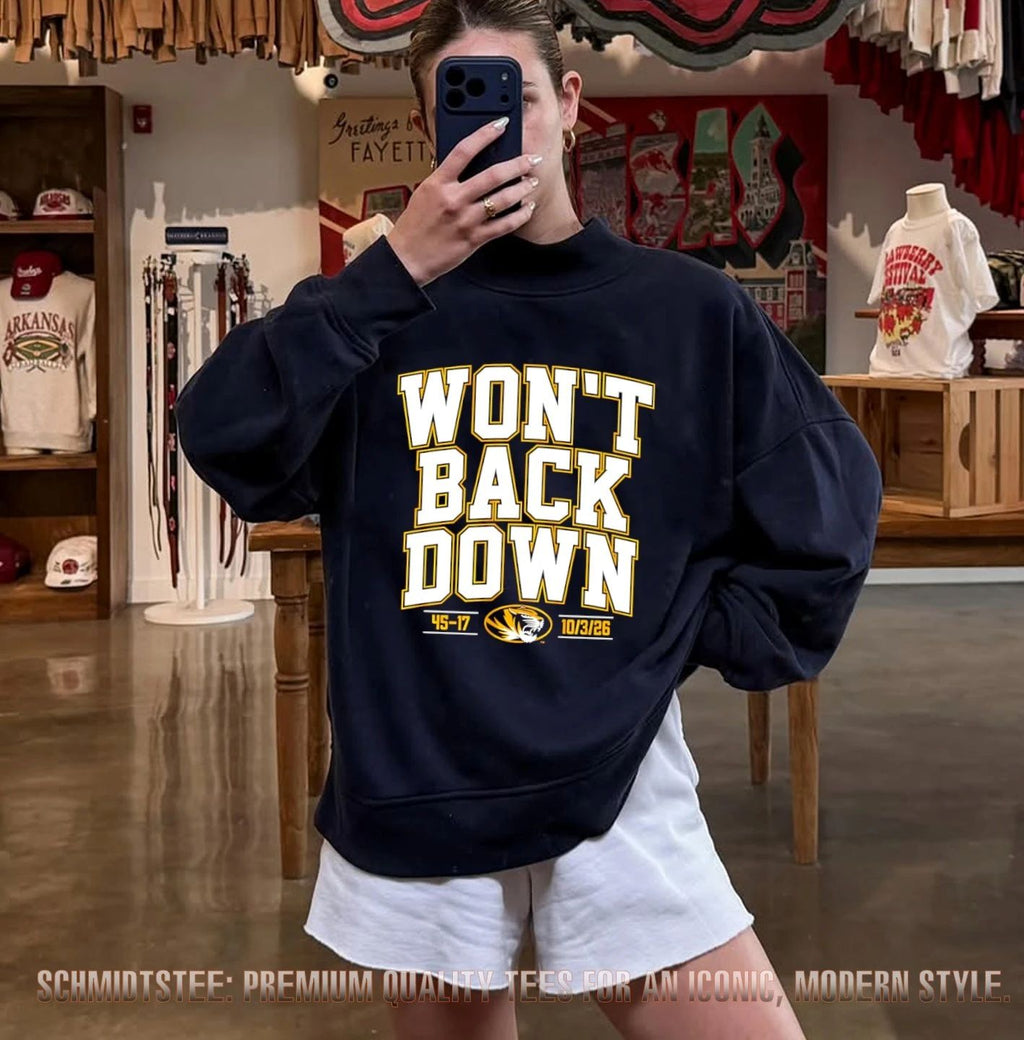 Missouri Tigers Won’t Back Down 45-17 score 2026 shirt