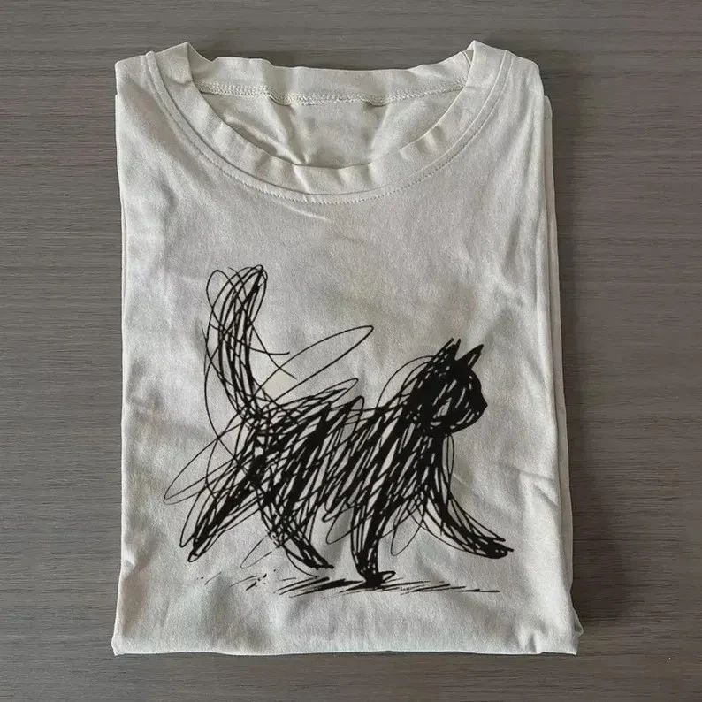 Abstract Cat Line Art Shirt | Minimalist Scribble Cat T-Shirt | Modern Sketch An