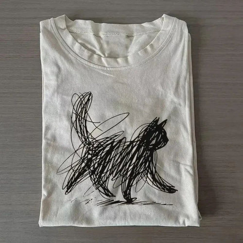 Abstract Cat Line Art Shirt | Minimalist Scribble Cat T-Shirt | Modern Sketch An