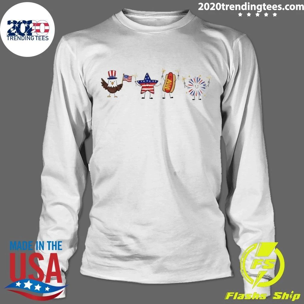 Bald Eagle Star Hot Dog And Firework Celebrate The American Holiday Cartoon 4th Of July Shirt